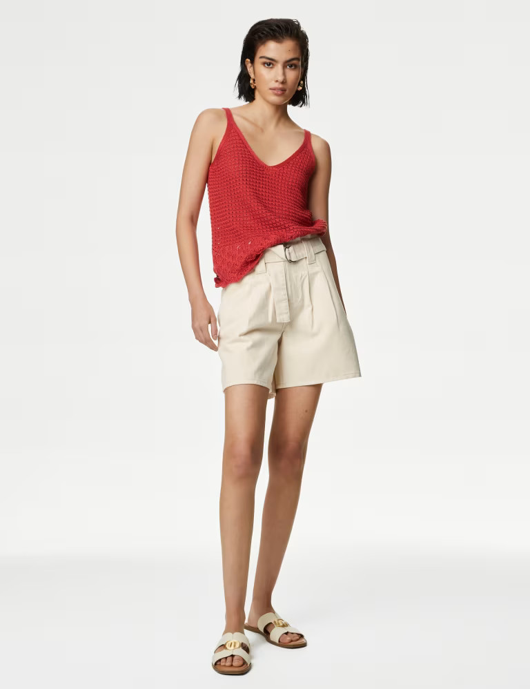 Denim Pleat Front Belted Shorts | Marks & Spencer (UK)