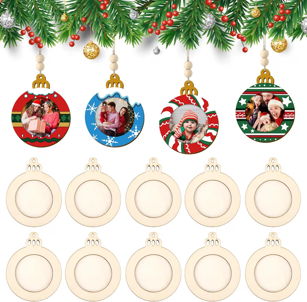 COCHIE Wooden Christmas Photo Ornaments Crafts to Paint for Christmas Tree Decorations, Color You... | Amazon (US)