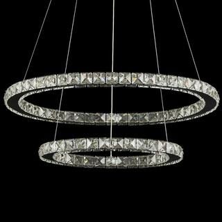 SILJOY 2-Ring Integrated LED Chrome Modern Crystal Chandelier Pendant Light with Clear Crystals f... | The Home Depot