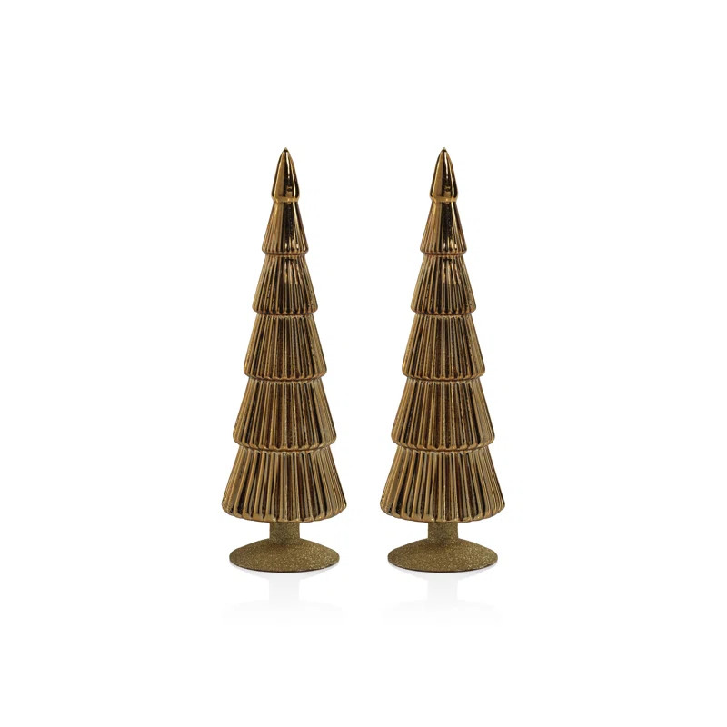 Dembe Classic Red Glass Tree on Gold Glitter Base, Set of 2 (Set of 2) | Wayfair North America