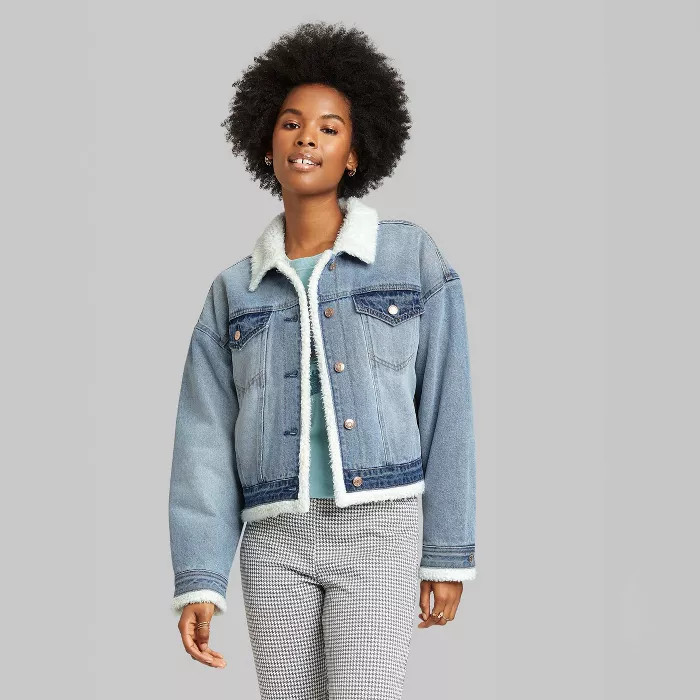 Women's Cropped Sherpa Lined Denim Jacket - Wild Fable™ | Target
