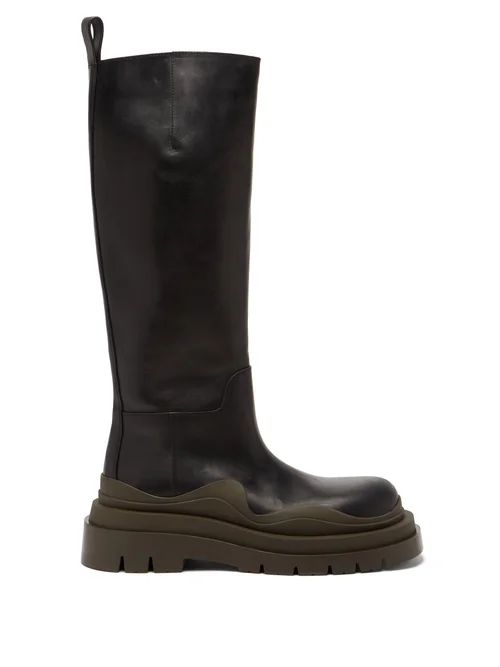 Bottega Veneta - Tire Lug-sole Leather Knee-high Boots - Womens - Black Multi | Matches (US)