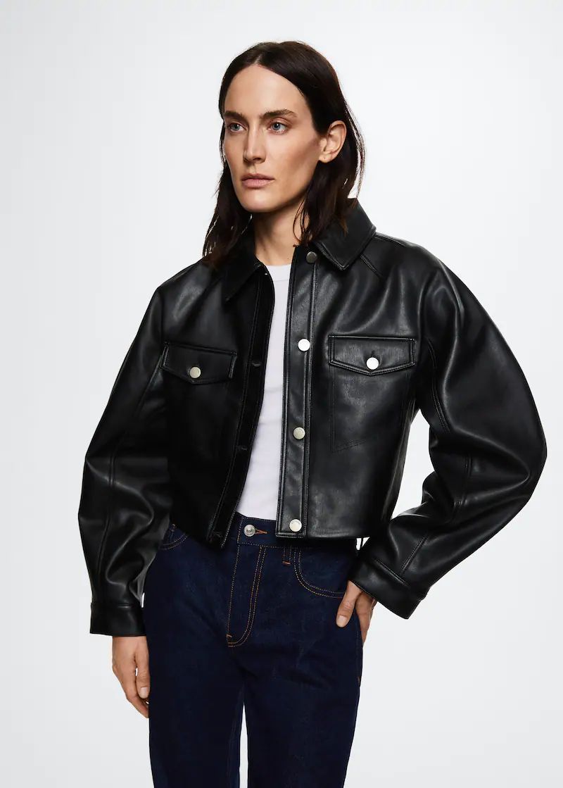 Short leather-effect jacket | MANGO (US)