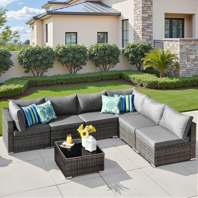 HOMLUX 7 PCS Patio Seating Conversation Sets Outdoor Modular Sectional Sofa Set for Deck Yard Balcony Poolside, Dark Gray | Target
