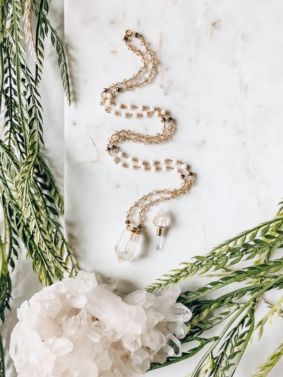 Crystal Point Essential Oil Vial Necklace CHAMPAGNE Faceted | Etsy | Etsy (US)