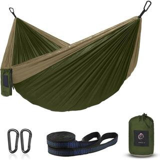 8.8 ft. Portable Single/Double Hammock Camping, 210D Nylon Hammock Swing for Backyard & Garden, Green | The Home Depot
