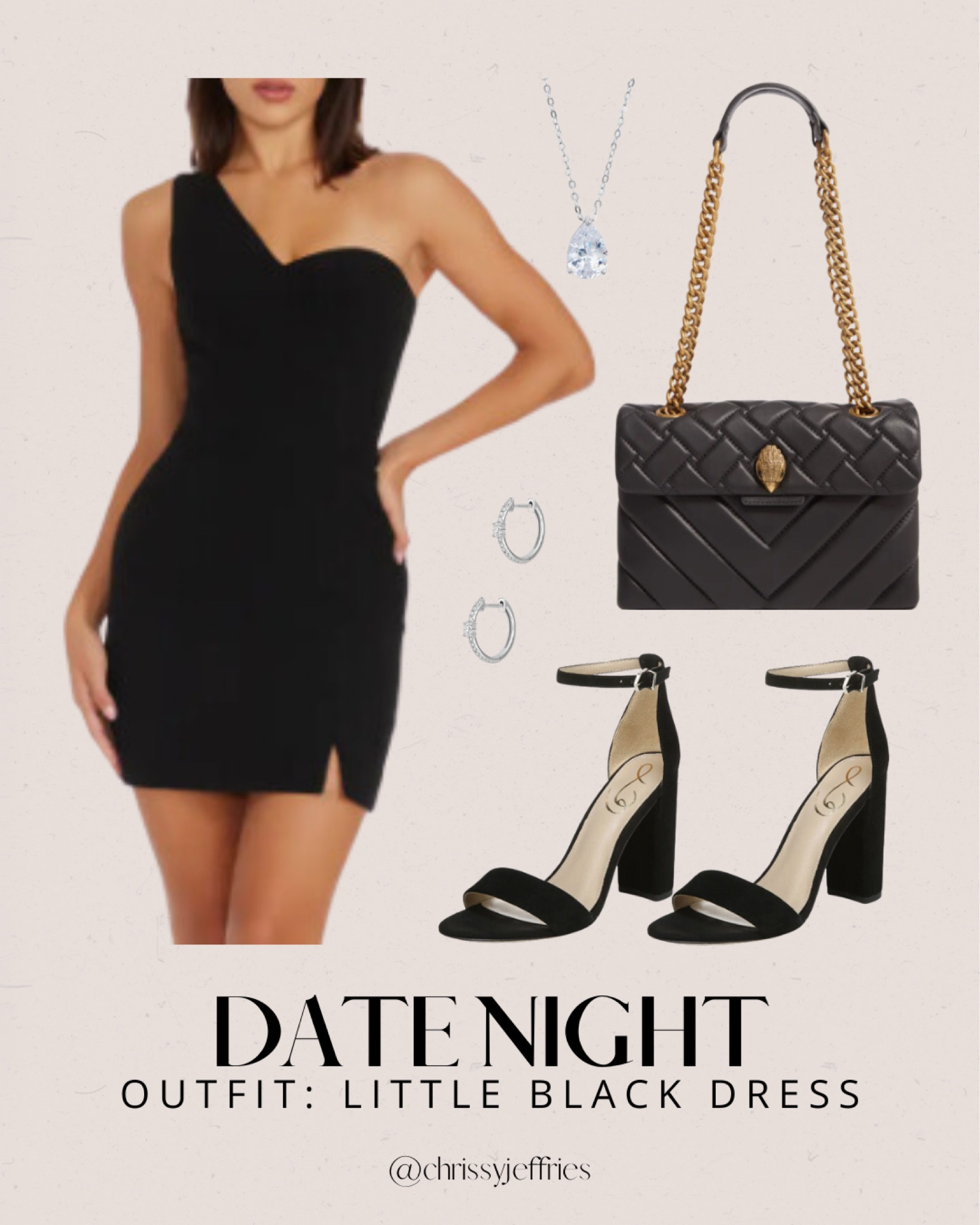 Elevate your date night style with this stunning little black dress. Paired with elegant accessories, this outfit is perfect for a sophisticated evening out. The one-shoulder design adds a chic touch, complemented by stylish black heels, a quilted handbag, and sparkling jewelry. Complete your look with these timeless pieces for an unforgettable night. 

#DateNightOutfit #LittleBlackDress #EveningElegance #ChicStyle #TimelessFashion

#LTKtravel #LTKsummer