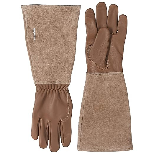 Amazon Basics Leather Gardening Gloves with Forearm Protection, Brown, Large | Amazon (US)