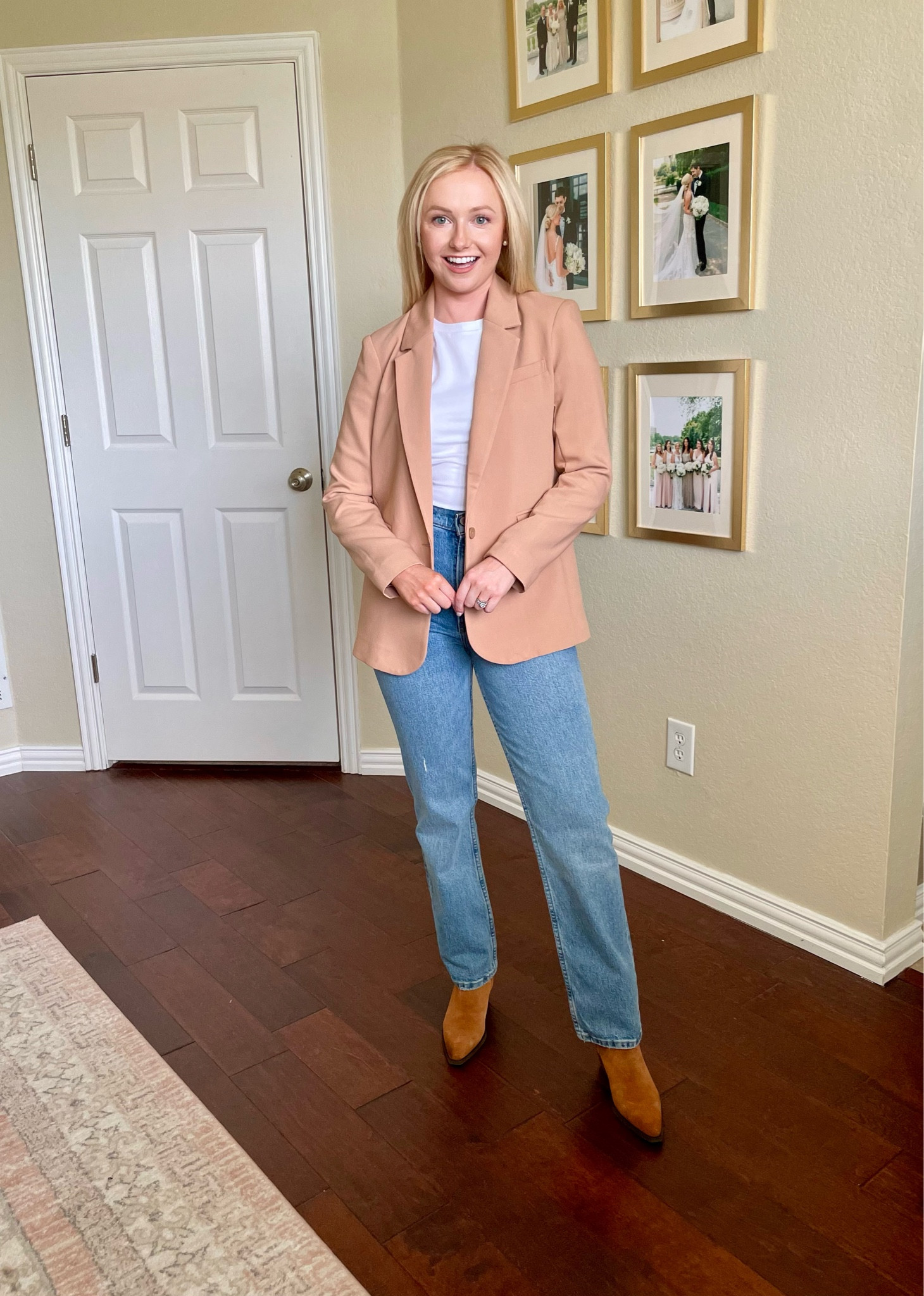Wearing an XSP in blazer, XS in bodysuit and 26S in jeans | fall outfit, fall wardrobe staples, fall capsule wardrobe 

#LTKstyletip #LTKSeasonal #LTKSale
