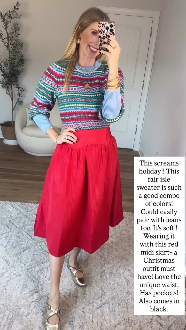 Walmart try on, red midi skirt, fair isle sweater 

#LTKStyleTip #LTKFindsUnder50 #LTKHoliday