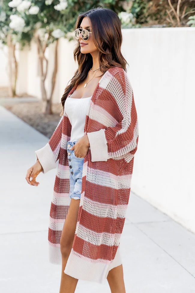 Summer Days End Open Knit Striped Cardigan | Pink Lily