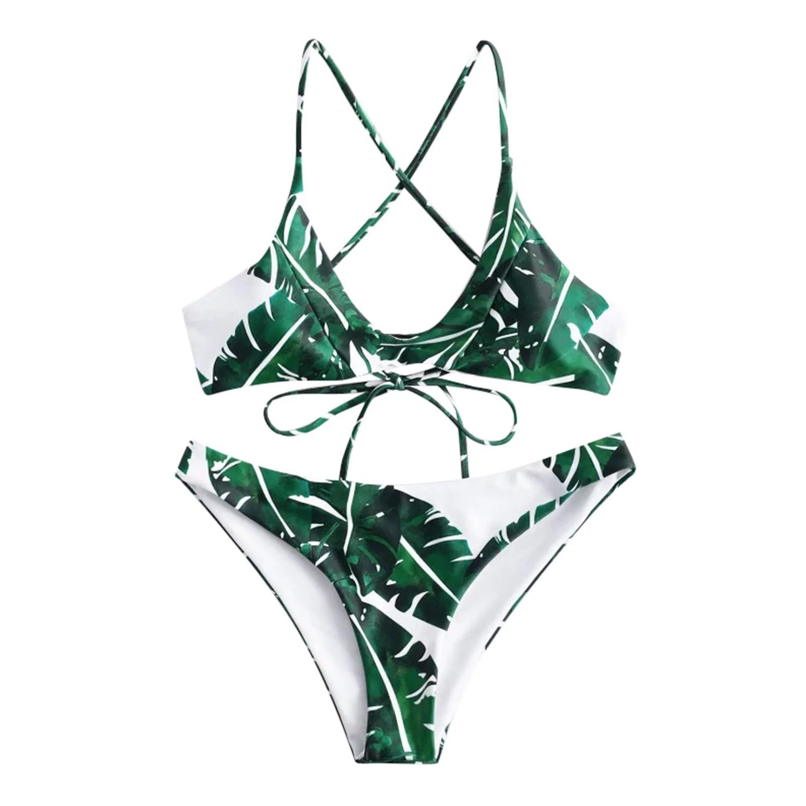 Jedewomi Bikinis for Womens swimsuits Leaf Print Criss Cross Bandeau Two Piece Swimsuit Beach Swi... | Walmart (US)