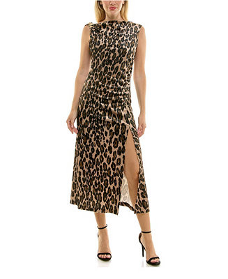 Women's Cowl Neck Animal-Print Ruched Velvet Dress | Macy's