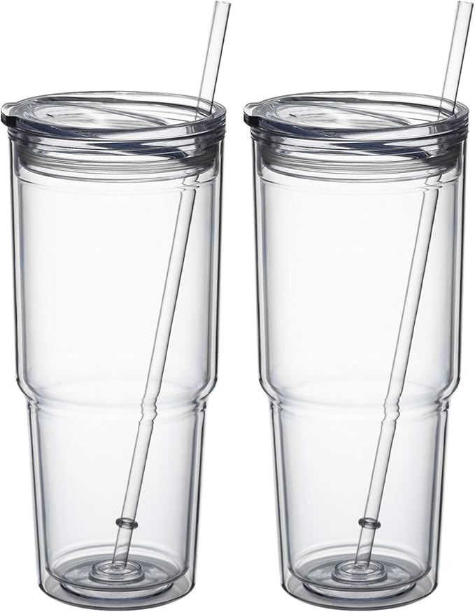 MEWAY 30oz/2 pcs Classic Insulated Tumblers,Double Wall Acrylic Tumbler with Lid，Reusable Plast... | Amazon (US)