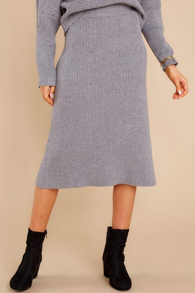 Study Hall Charcoal Grey Midi Skirt | Red Dress 