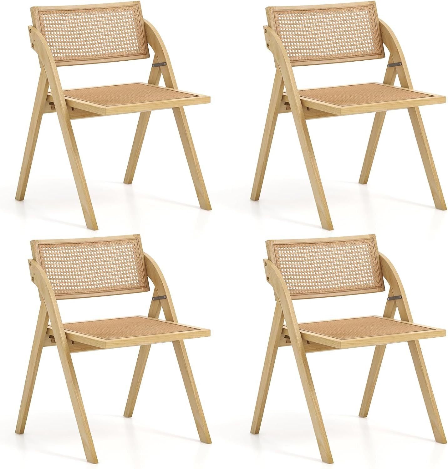 Giantex Folding Dining Chairs Set of 4, Wooden Folding Chair with Rattan Backrest & Seat, Sturdy ... | Amazon (US)