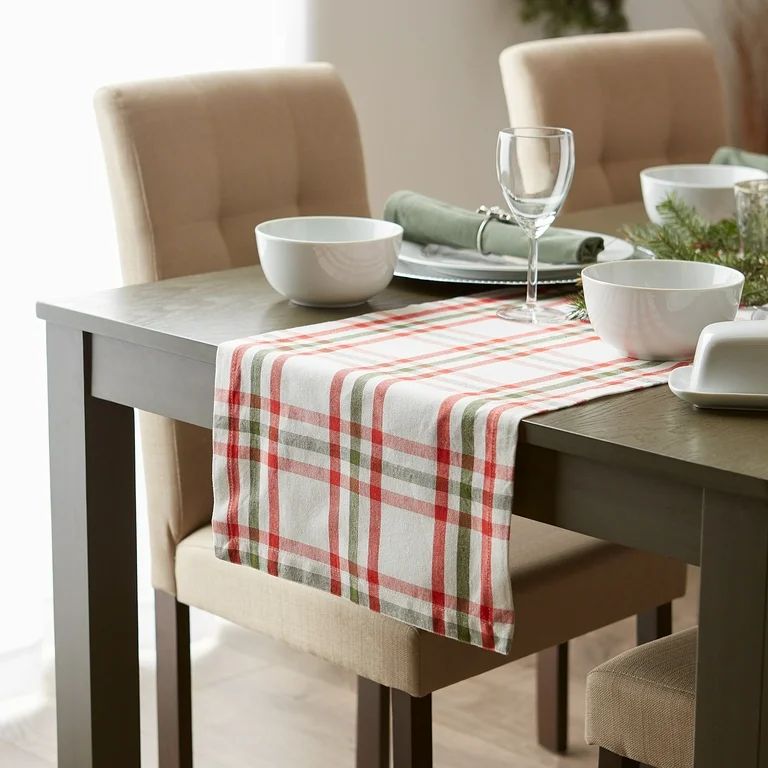 DII Kitchen & Tabletop Jolly Tree Collection Table Runner, Nutcracker Plaid, 14x72" - Walmart.com | Walmart (US)