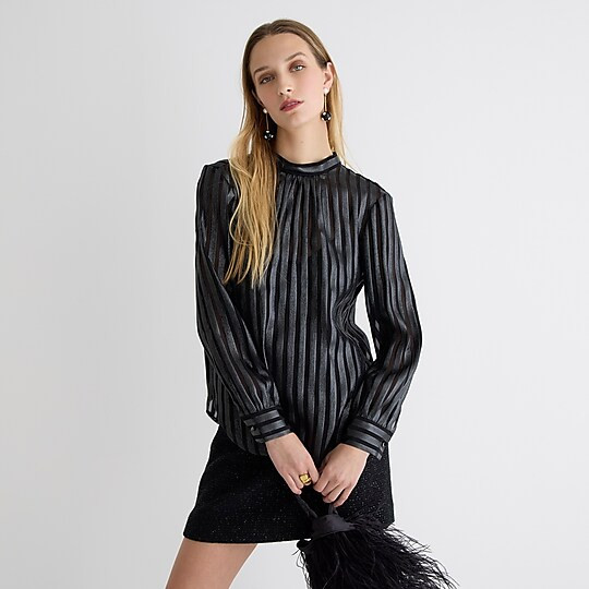 Metallic chiffon mockneck top | J. Crew US