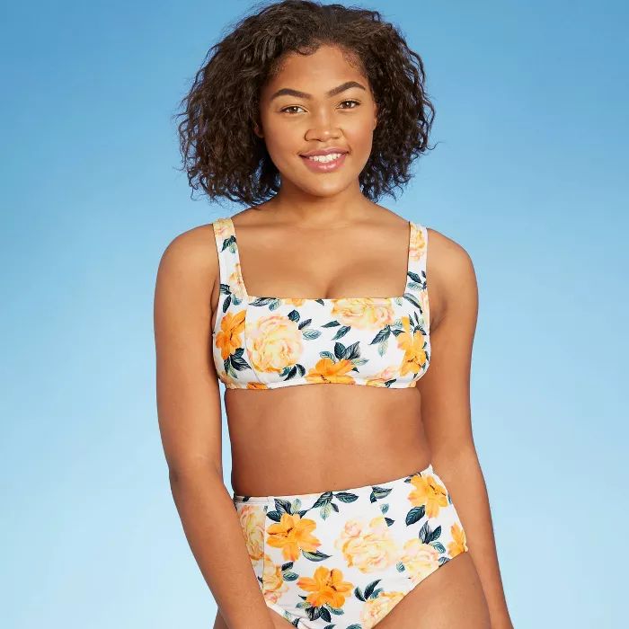Women's Square Neck Bralette Bikini Top - Shade & Shore™ Yellow Floral | Target