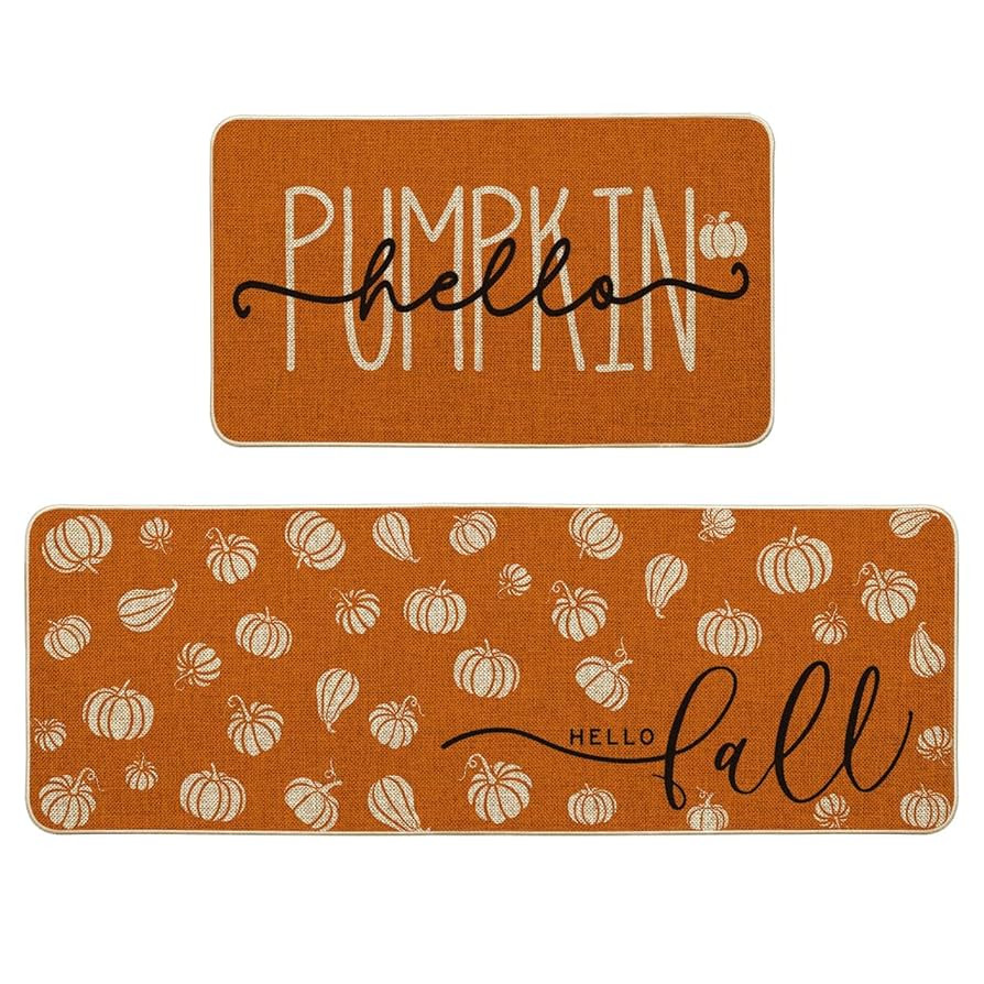 Artoid Mode Orange Hello Pumpkin Fall Kitchen Mats Set of 2, Autumn Home Decor Low-Profile Kitche... | Amazon (US)