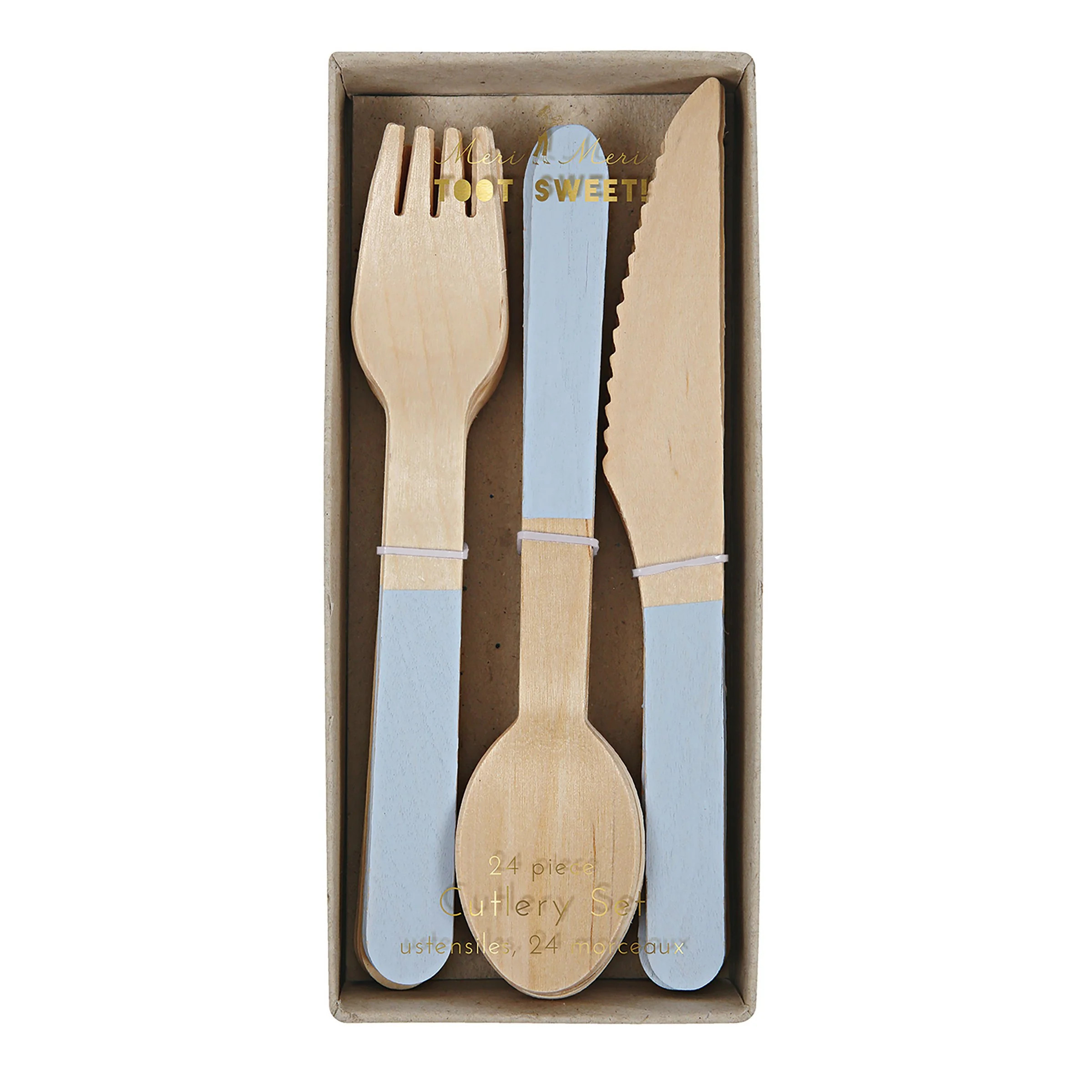 Blue Wooden Cutlery Set (x 24) | Meri Meri
