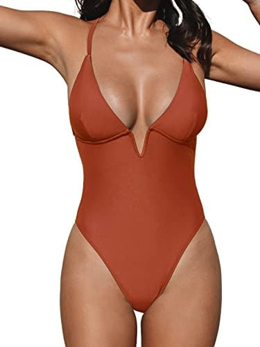 CUPSHE Women Swimsuit One Piece Bathing Suit Deep V Neck Crisscross Back Adjustable Strap | Amazon (US)