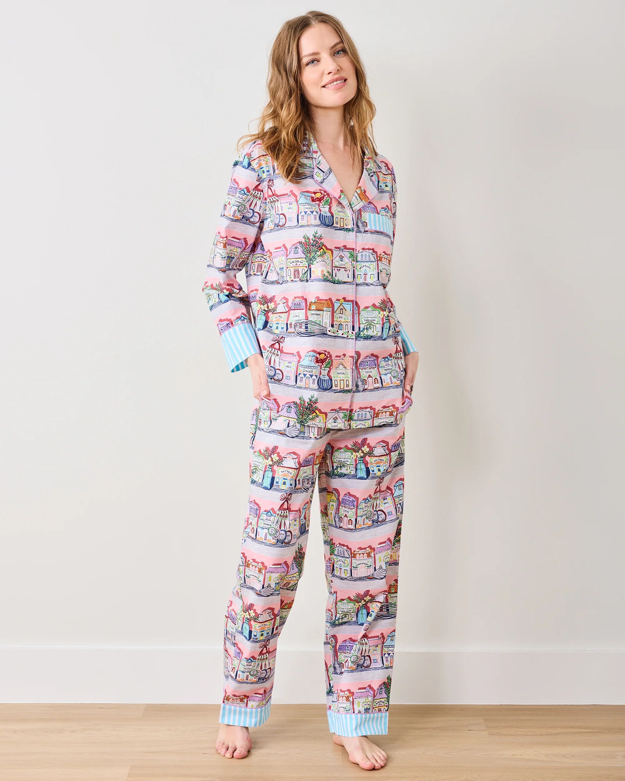 Spice Village - Women's Organic Cotton Long PJ Set - Kitchen Pink | Printfresh