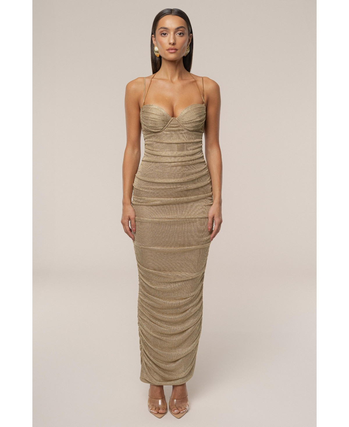 Jluxlabel Women's Ruched Metallic Maxi Dress - Gold | Macy's