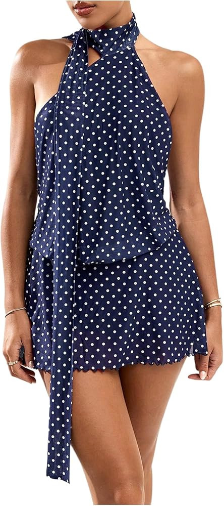 SOLY HUX Women's Polka Dots Mini Dress Backless Sleeveless Halter A Line Party Summer Dresses | Amazon (US)