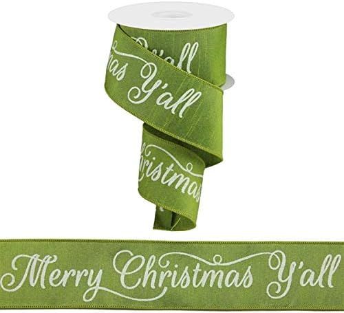 Merry Christmas Y'all Wired Edge Ribbon - 2.5 Inch x 10 Yards (Lime) | Amazon (US)