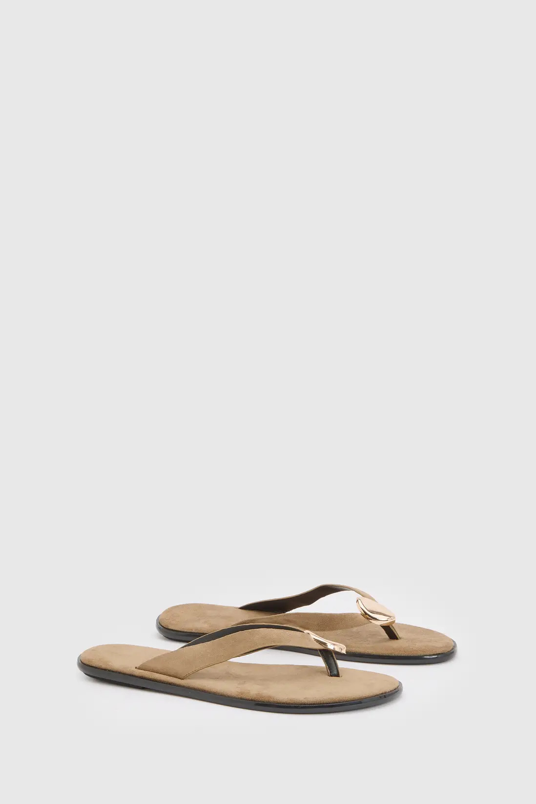 Taupe Faux Suede Hardware Detail Flip Flops | Boohoo | Boohoo.com (UK & IE)