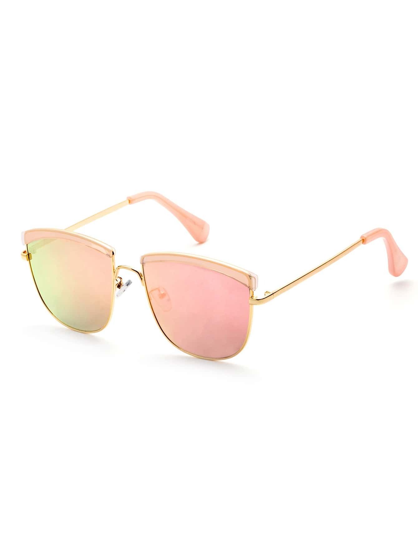 Metal Frame Pink Lens Sunglasses | SHEIN