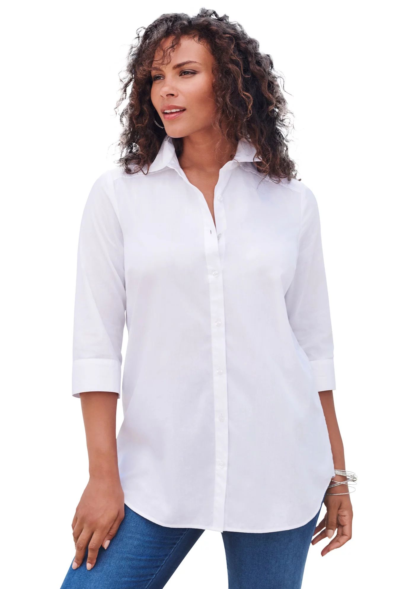 Roaman's - Roaman's Women's Plus Size Three-Quarter Sleeve Kate Big Shirt Button Down Shirt Blous... | Walmart (US)