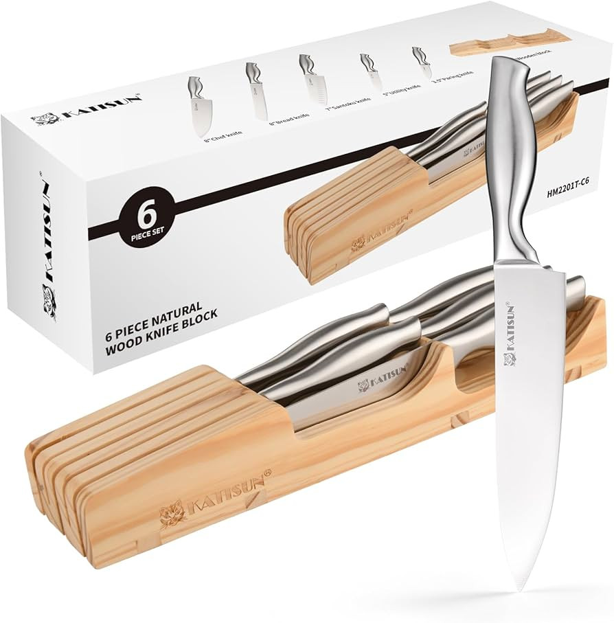 Kitchen Knife Set, 6 Pieces Knife Block Sets with Pine Knives Drawer Organizer, Perfect for Home ... | Amazon (US)