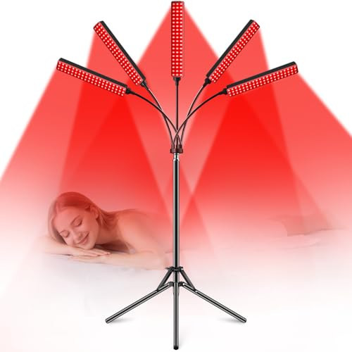 Red Light Therapy for Face Body Red Light Infrared Light Therapy Lamp with Stand LED 660nm 850nm 5 Heads Infrared Light Device for Body Face Skin Muscle | Amazon (US)