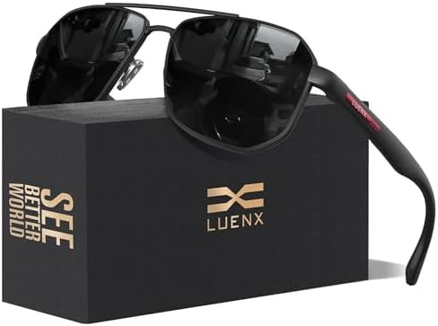 LUENX Aviator Sunglasses for Men Square Polarized Polygon Lens - UV 400 Protection with Accessori... | Amazon (US)