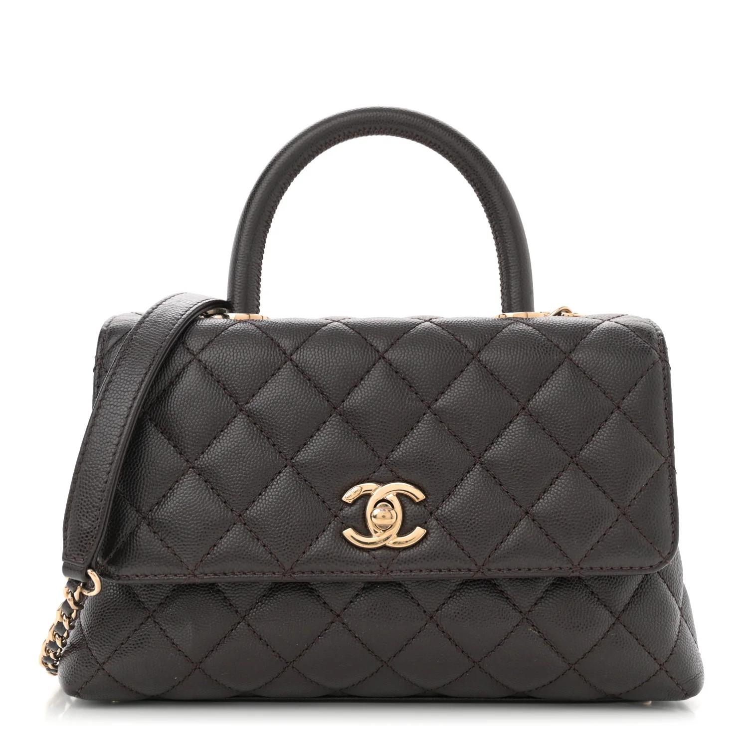 Caviar Quilted Mini Coco Handle Flap Dark Brown | FASHIONPHILE (US)