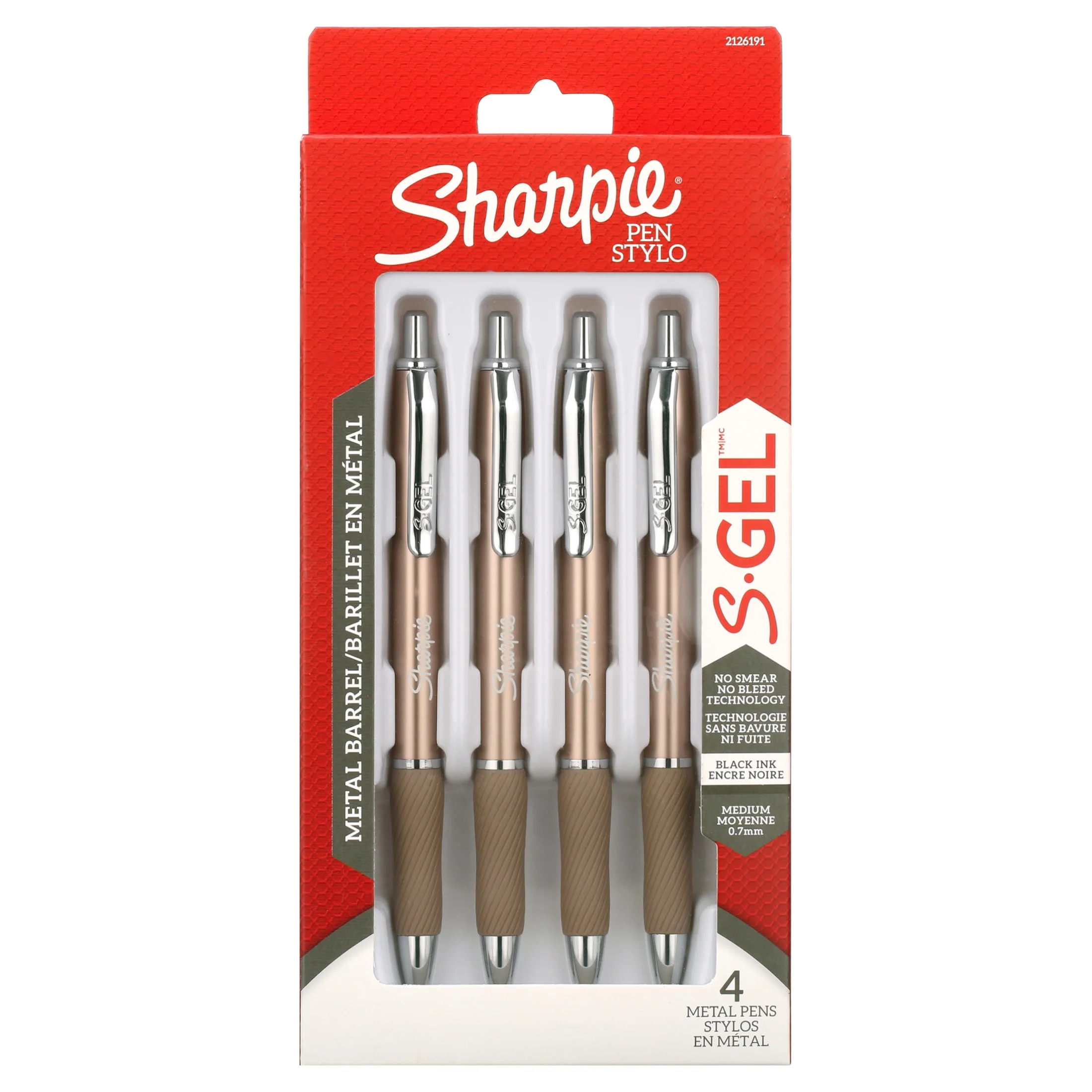 Sharpie S-Gel, Gel Pens, Sleek Metal Barrel, Medium Point (0.7mm), Black Ink, 4 Count | Walmart (US)