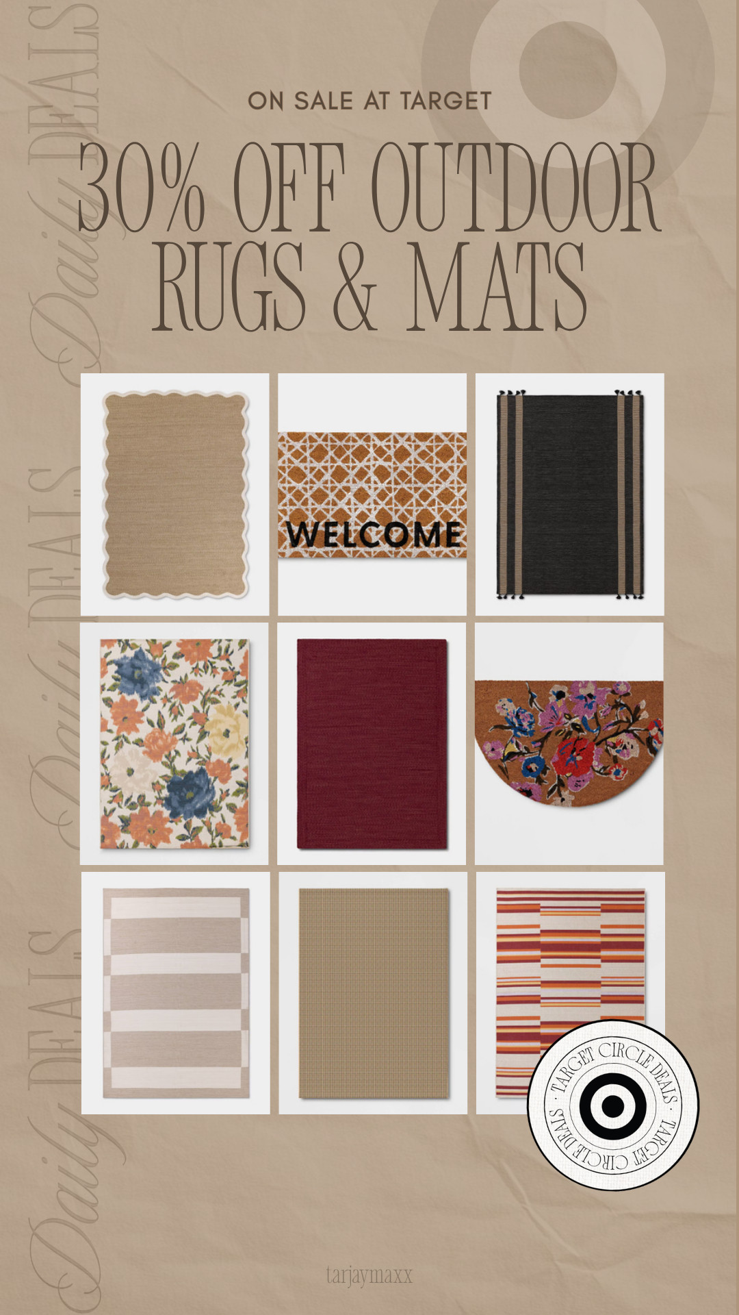 30% off outdoor rugs & mats at target. Good neutral + patterned options if you want to update your entry or patio for spring without overthinking it!
spring outfits 2026, easter dress women, easter outfits women, date night outfits, easter basket ideas, vacation outfits beach, spring dresses, plus size fashion, work outfits, country concert outfits, outdoor rugs, welcome mats, patio decor, entryway decor, target home finds, spring home 

 #LTKSeasonal #LTKHome