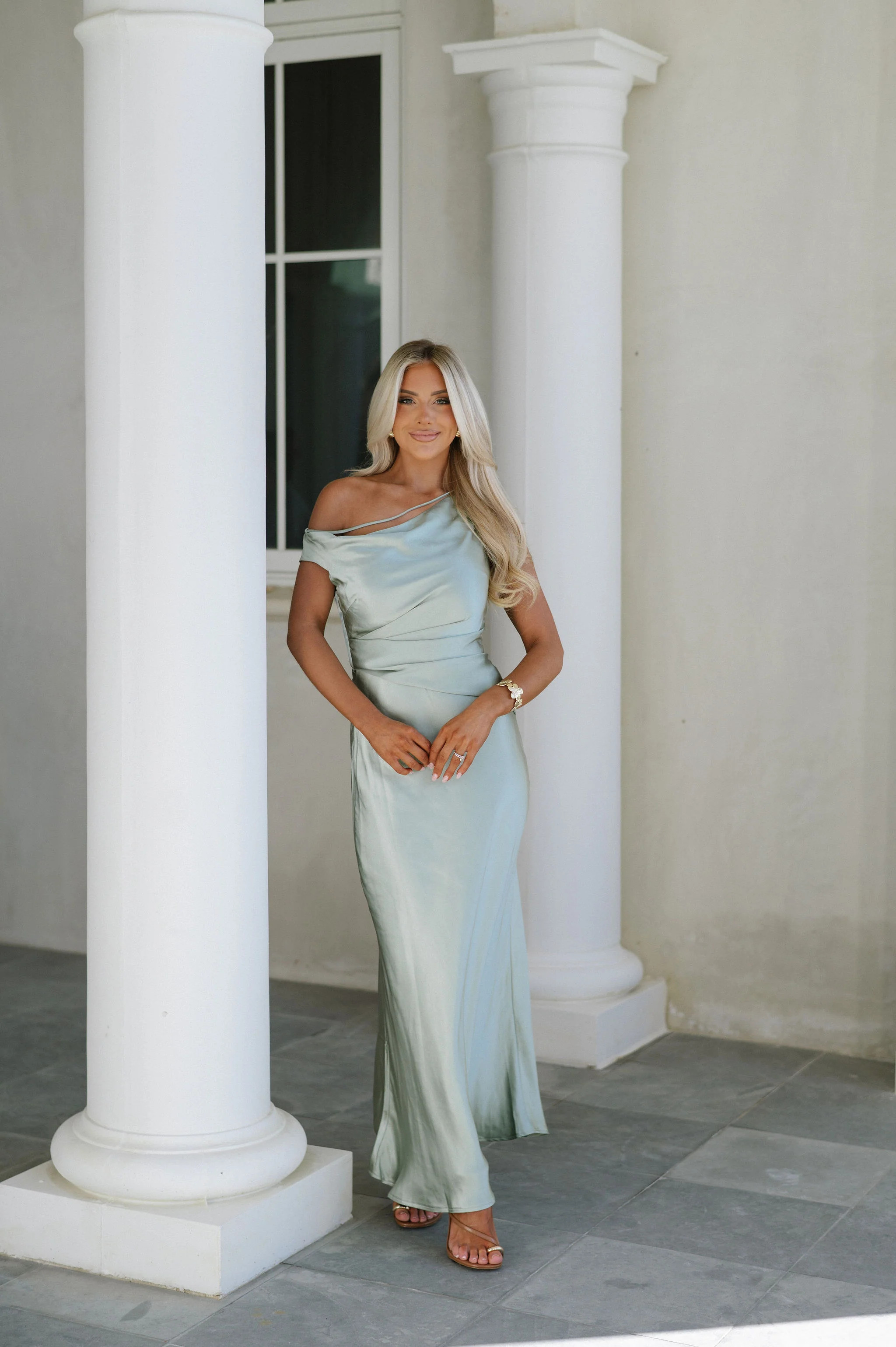 Rue Metallic Satin Dress-Sage | These Three