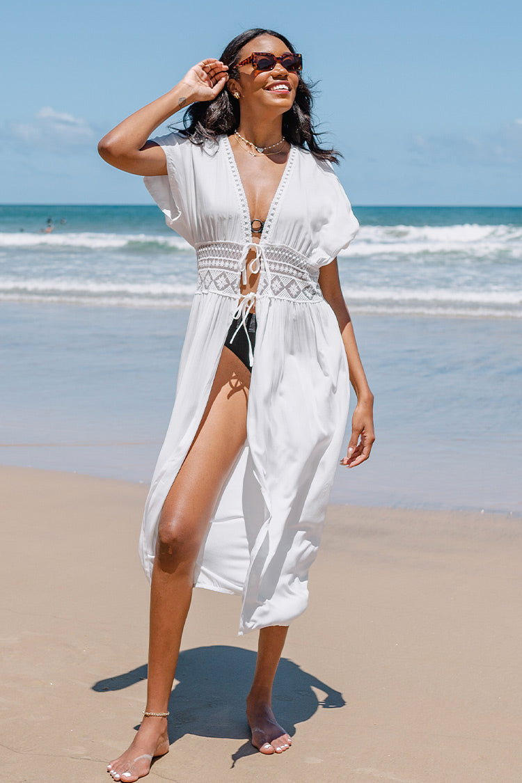 Drina Plunge Open Front Tie Cover Up | Cupshe