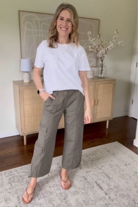 Walmart cargo parachute pants, comfy cotton spandex blend,  bungee cords at the ankles, elastic at back of waistband. Got my usual size small. Boyfriend’s tees are just $8, this is a small. #walmartpartner #walmartfashion #walmart @walmart @walmartfashion 

#LTKOver40 #LTKStyleTip #LTKFindsUnder50