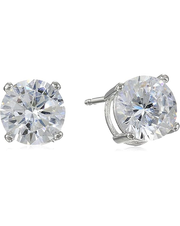 Amazon Essentials Plated Sterling Silver Cubic Zirconia Stud Earrings (Round & Princess) | Amazon (US)