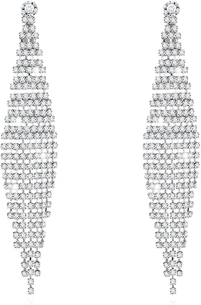 Sterling Silver Chandelier Earrings Sparkling Long Tassel Rhinestones Earrings for Wedding Elegan... | Amazon (US)