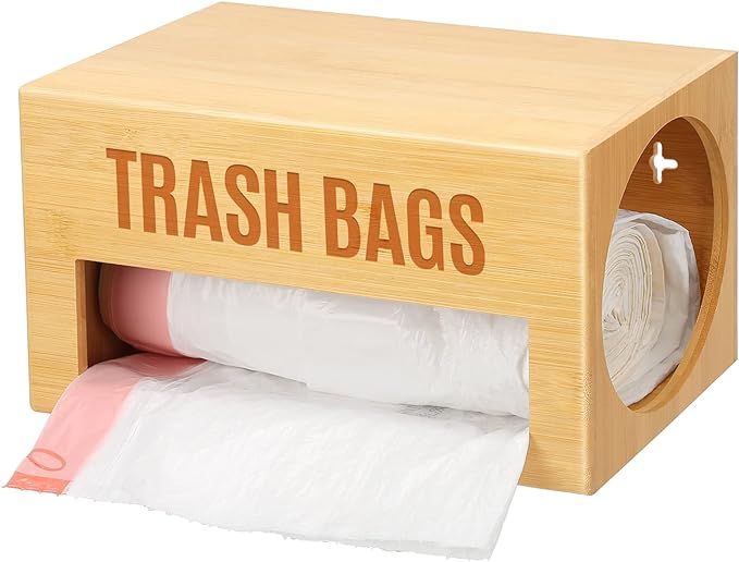 Trash Bag Organizer for Kitchen, Garbage Bag Dispenser Roll Holder Under Sink, Bamboo Trash Bag D... | Amazon (US)