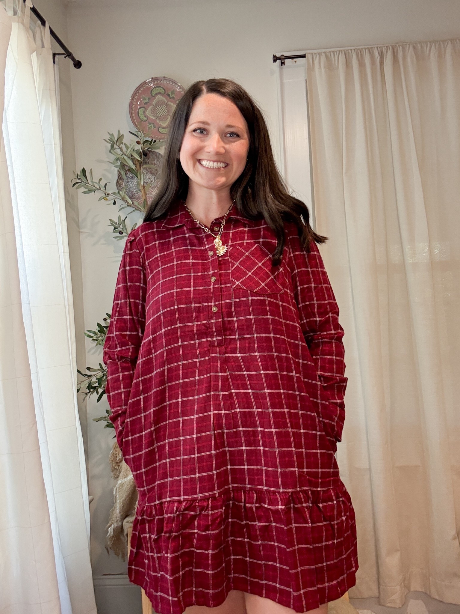 Fall dress. Thanksgiving outfit. Flannel dress. Walmart outfit 