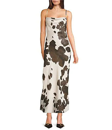 GB Cow Print Slip Long Maxi Dress - S | Dillard's