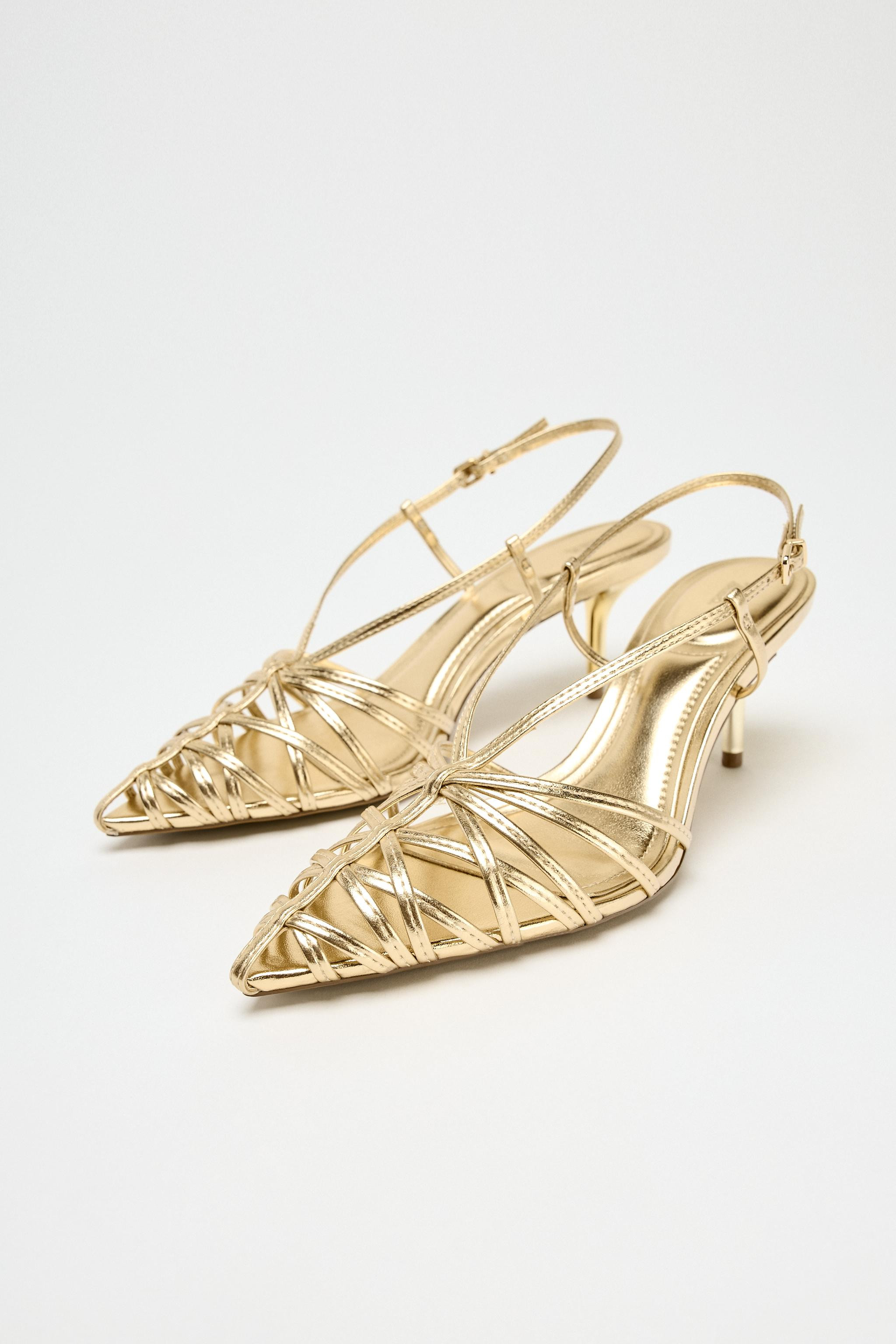 METALLIC-EFFECT HEEL SLINGBACK SHOES | Zara UK