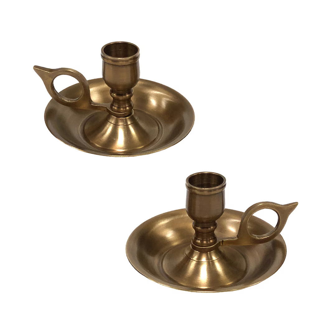 Antique Brass Brighton Bun Chamberstick Set: Colonial Travel Candlesticks - Etsy | Etsy (US)