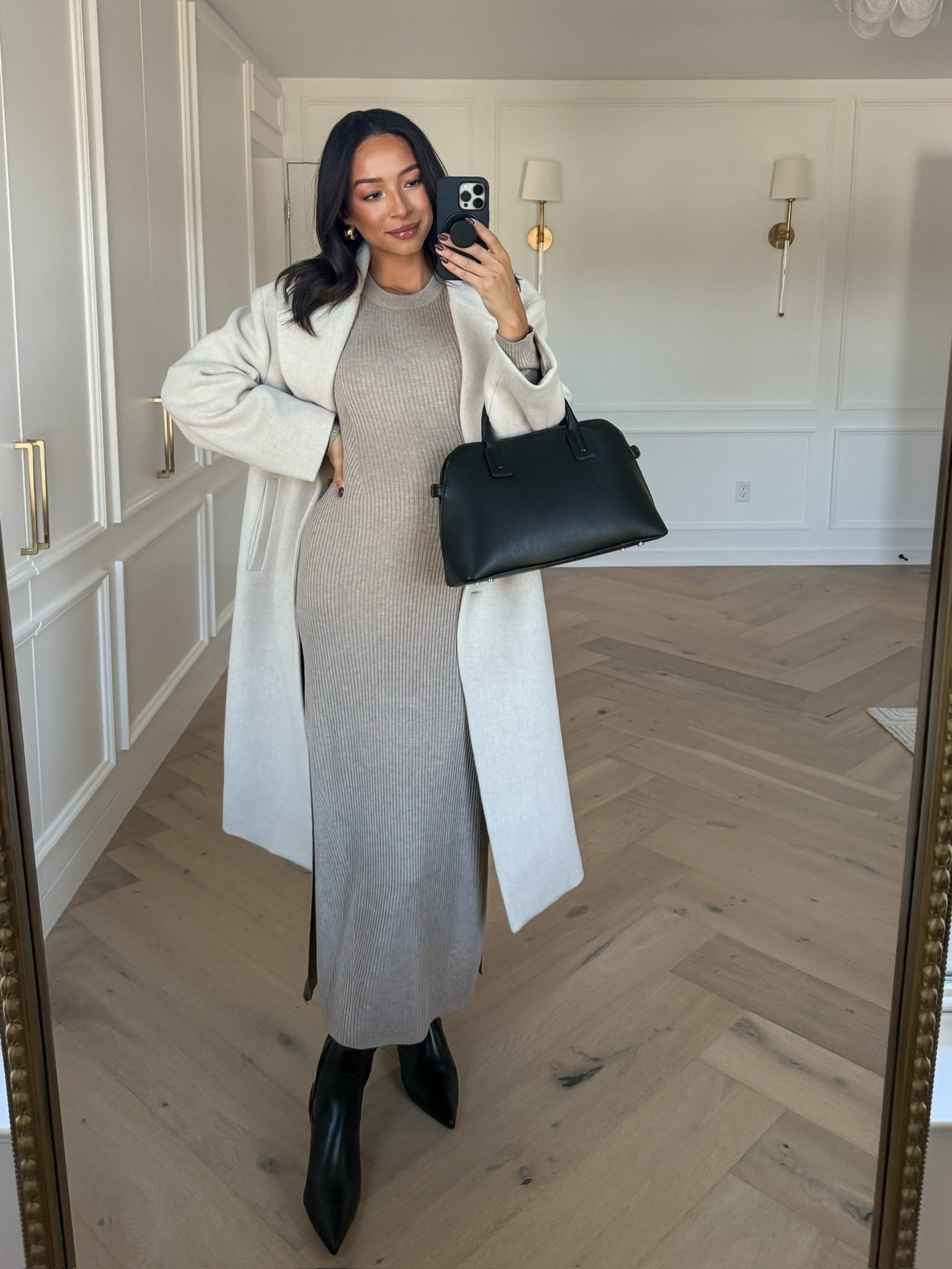 Bump friendly fall capsule wardrobe 🍂 wearing size S sweater dress, size M cream wool coat, knee high boots fit tts 

Fall outfit 
Fall fashion 
Fall essentials 
Closet staples 
Closet essentials
Outfit idea
Outfit inspo 

#LTKBump #LTKSeasonal #LTKStyleTip